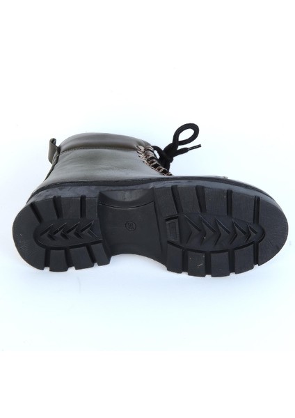 240804-Z Yeşil Kürklü Deri Kadın Düz Bot fırsatları