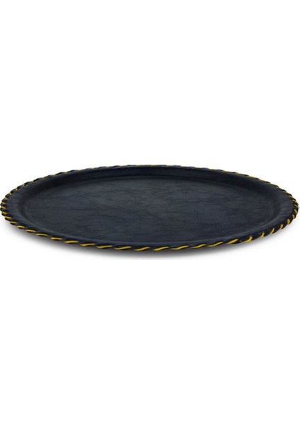 Deri Tepsi - El Yapımı Yuvarlak 1 Adet 38 cm Lacivert LTY38