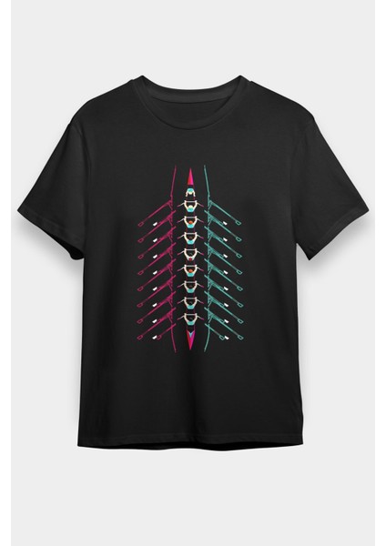 Zoka Wear Kürek - Rowing Sport Baskılı Unisex Siyah Tişört - Tshirt