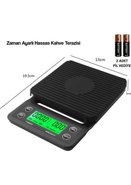 QA-107 Dijital Hassas Kahve Terazisi Zaman Ayarlı Mutfak Tartısı 3 kg / 0,1 Gr