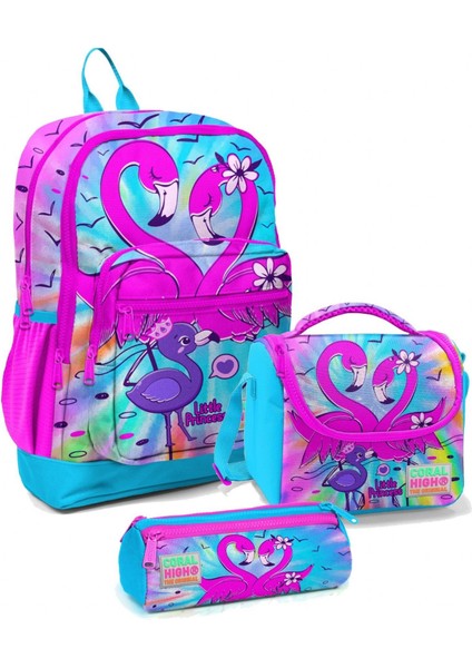 Ilkokul Çantası Seti Mavi Pembe Flamingo - Kız Çocuk