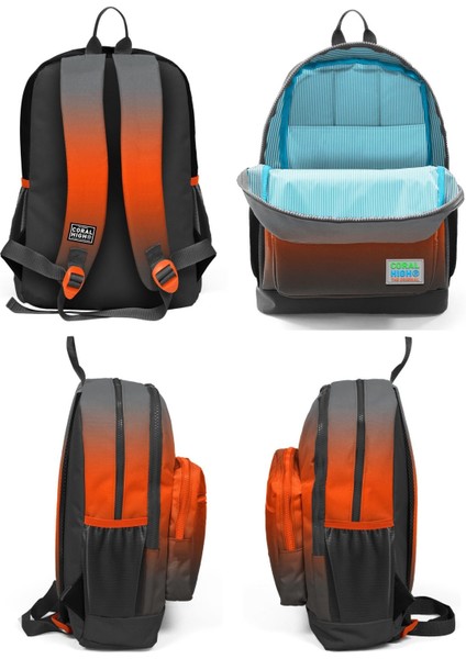 Erkek Çocuk Ilkokul Okul Sırt Çantası ve Beslenme Çanta Seti - Siyah Turuncu Gradyan modelleri