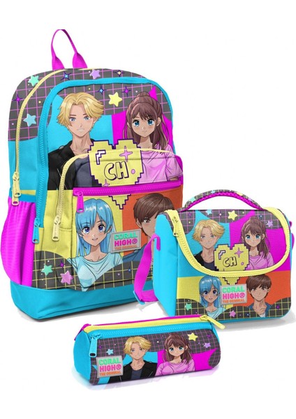 Ilkokul Çantası Seti Mavi Pembe Anime - Kız Çocuk