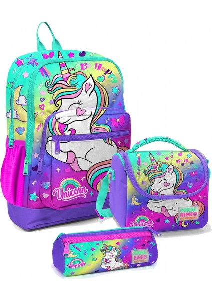 Ilkokul Çantası Seti Su Yeşili Lavanta Unicorn - Kız Çocuk