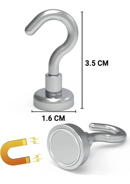 16 mm Pot Mıknatıs - Güçlü Neodyum Askı Kanca Mıknatıs