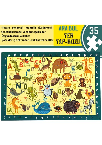 Animal Alphabet | Ingilizce Hayvanlar Alfabe Ara-Bul Eğitici Puzzle | 35 Parça 2-4 Yaş fiyatları
