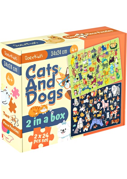 Kediler ve Köpekler Puzzle | 2 Puzzle Bir Arada 48 Parça | Cats And Dogs Puzzle| 48 Parça 3+ Yaş