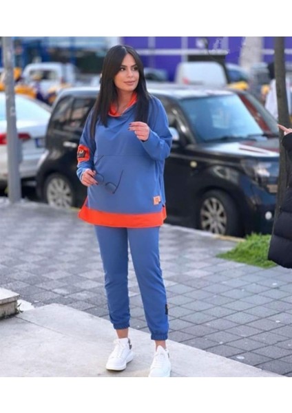 Kadın Indigo Kapşonlu Etek Ucu Detay Arma Ikili Takım fiyatları