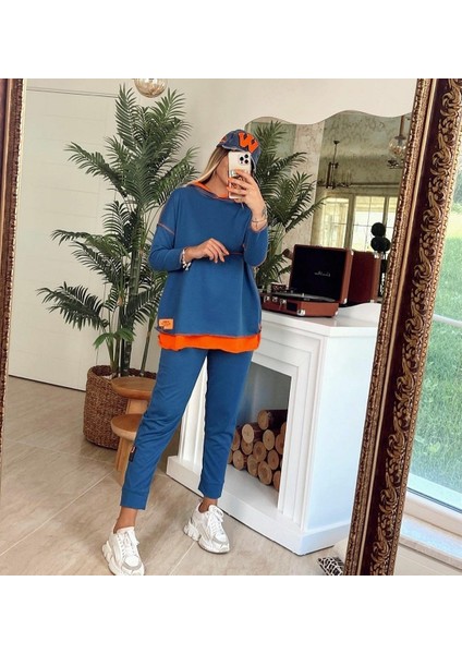 Kadın Indigo Kapşonlu Etek Ucu Detay Arma Ikili Takım modelleri