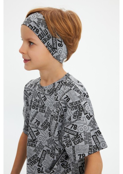 Gri-Gri Erkek Çocuk Pamuklu Penye Oversize Gri T-Shirt Bandana 2'li Takım modelleri