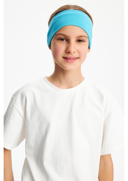 Aqua-Beyaz Kız Pamuklu Penye T-Shirt Bandana 2^li Takım -Spor Rahat Best Of Koleksiyon 3