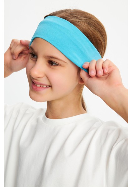 Aqua-Beyaz Kız Pamuklu Penye T-Shirt Bandana 2^li Takım -Spor Rahat Best Of Koleksiyon 3 fırsatları