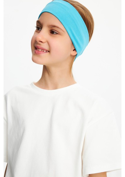 Aqua-Beyaz Kız Pamuklu Penye T-Shirt Bandana 2^li Takım -Spor Rahat Best Of Koleksiyon 3 indirimleri