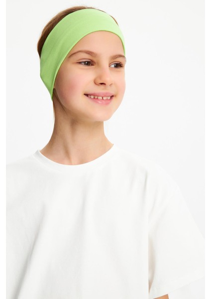 Fıstık YeşiliBeyaz Kız Pamuklu Penye T-Shirt Bandana 2^li Takım -Spor Rahat Best Of Koleksiyon 3