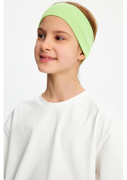 Fıstık YeşiliBeyaz Kız Pamuklu Penye T-Shirt Bandana 2^li Takım -Spor Rahat Best Of Koleksiyon 3 modelleri