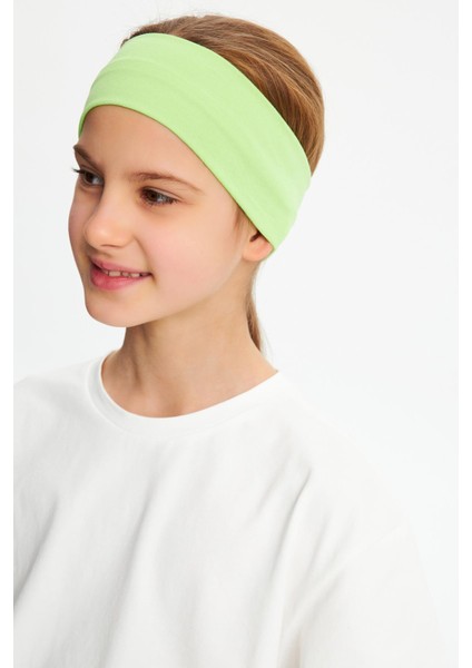 Fıstık YeşiliBeyaz Kız Pamuklu Penye T-Shirt Bandana 2^li Takım -Spor Rahat Best Of Koleksiyon 3 fırsatları