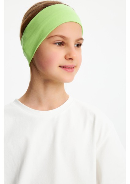Fıstık YeşiliBeyaz Kız Pamuklu Penye T-Shirt Bandana 2^li Takım -Spor Rahat Best Of Koleksiyon 3 indirimleri