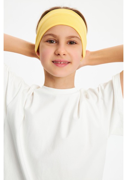 Sarı-Beyaz Kız Pamuklu Penye T-Shirt Bandana 2^li Takım -Spor Rahat Best Of Koleksiyon 3