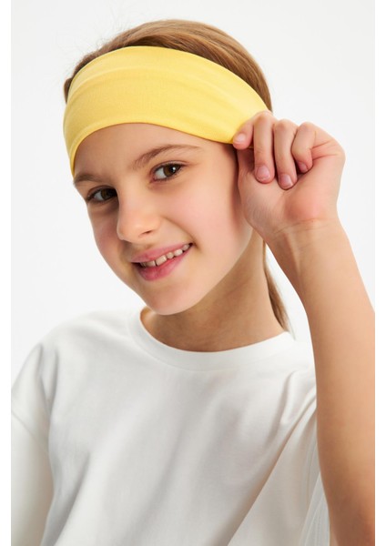 Sarı-Beyaz Kız Pamuklu Penye T-Shirt Bandana 2^li Takım -Spor Rahat Best Of Koleksiyon 3 indirimleri