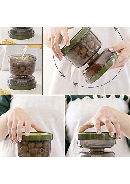 Kum Saati Zeytin ve Turşu Saklama Kabı Zeytinlik Turşuluk Kavanozu Şeffaf Süzgeçli