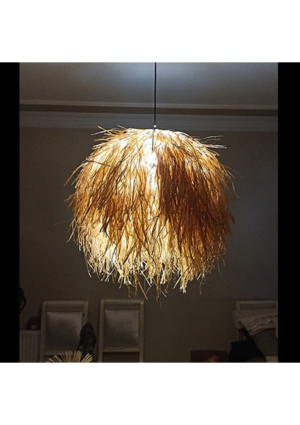 Bambu Rattan Hasır Rafya Jüt Ip Sarkıt Avize 60X55 cm