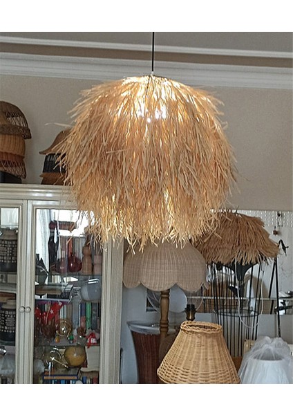 Bambu Rattan Hasır Rafya Jüt Ip Sarkıt Avize 60X55 cm