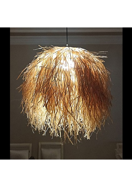 Bambu Rattan Hasır Rafya Jüt Ip Sarkıt Avize 60X55 cm