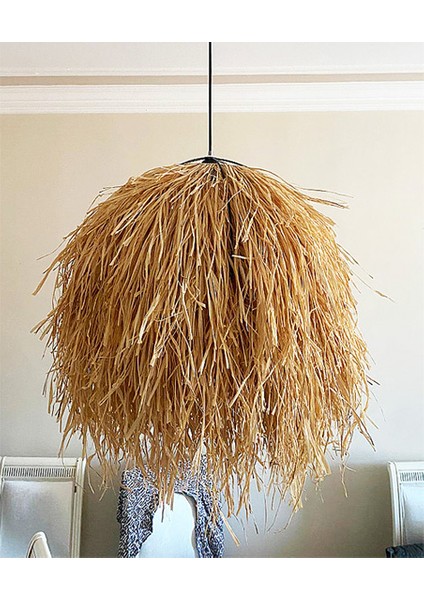 Bambu Rattan Hasır Rafya Jüt Ip Sarkıt Avize 60X55 cm