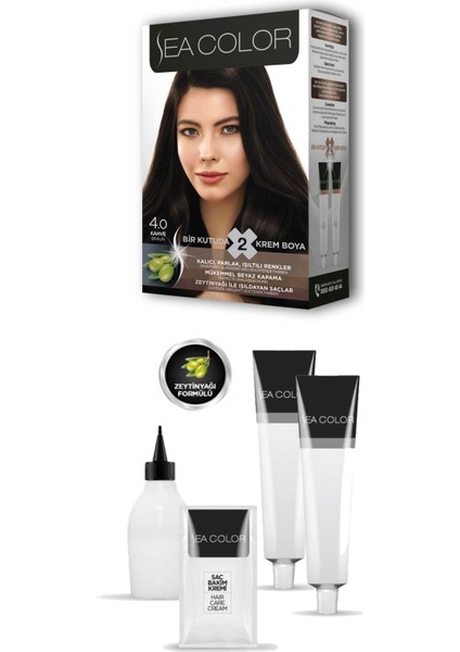 2x2 Tüp Krem Saç Boyası Seti Kahve No:4.0