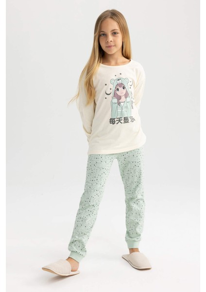 Kız Çocuk Baskılı Uzun Kolu Pijama Takımı A7592A823AU