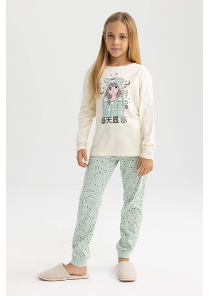 Kız Çocuk Baskılı Uzun Kolu Pijama Takımı A7592A823AU