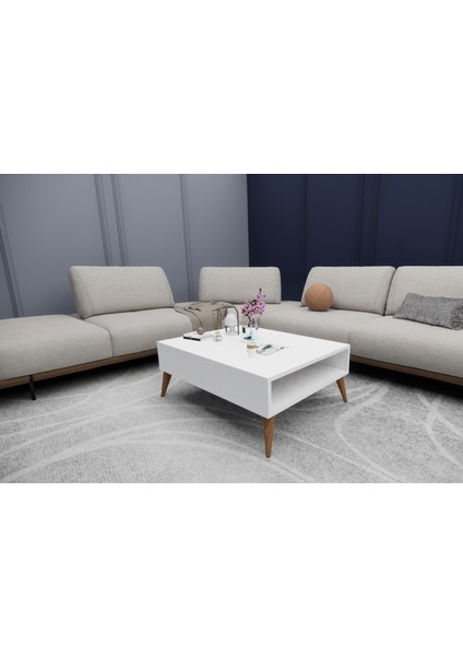 Orta Sehpa Masa Salon Sehpası Lüx Model 90X50X33 Beyaz