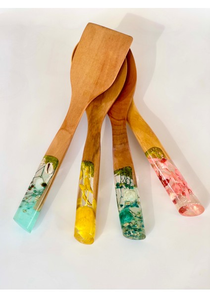 Summer Series 4 Adet El Yapımı Bambu Kaşık Seti 2 Kaşık, Kepçe, Spatula modelleri