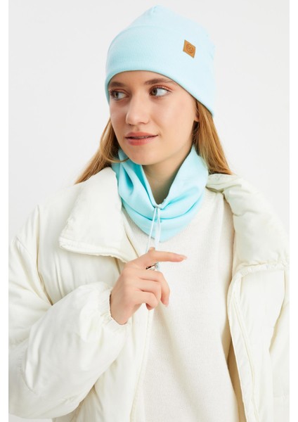 Aqua 3'ü Bir Arada Balıkçı Style Bere +İpli Bere + Boyunluk Hafif Pamuklu Kışlık Set