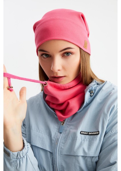 Pembe 3'ü Bir Arada Balıkçı Style Bere +İpli Bere + Boyunluk Hafif Pamuklu Kışlık Set fırsatları