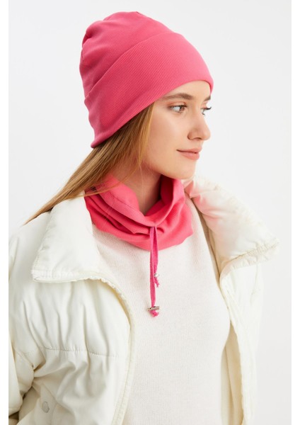 Pembe 3'ü Bir Arada Balıkçı Style Bere +İpli Bere + Boyunluk Hafif Pamuklu Kışlık Set indirimleri