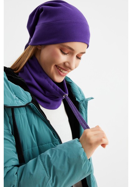 Mor 3'ü Bir Arada Balıkçı Style Bere +İpli Bere + Boyunluk Hafif Pamuklu Kışlık Set fiyatları