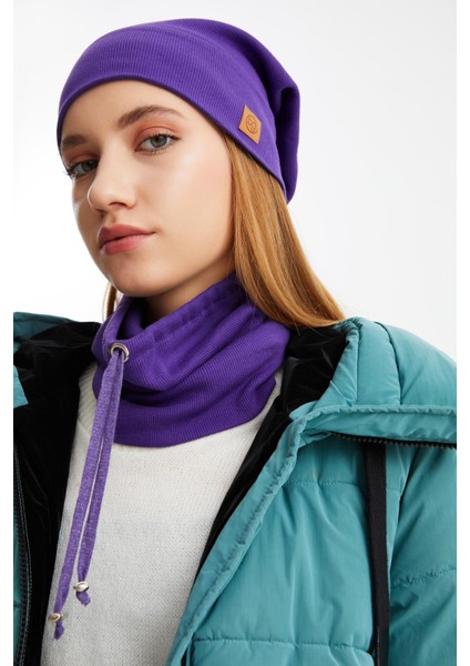 Mor 3'ü Bir Arada Balıkçı Style Bere +İpli Bere + Boyunluk Hafif Pamuklu Kışlık Set fırsatları