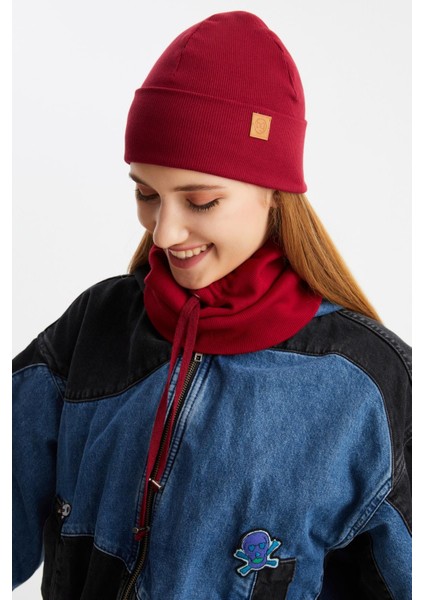 Bordo Kadın Balıkçı Style Pamuklu Kaşkorse Terletmez Ultra Hafif Yumuşak Bere Boyunluk Takım fırsatları