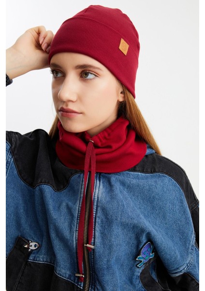 Bordo Kadın Balıkçı Style Pamuklu Kaşkorse Terletmez Ultra Hafif Yumuşak Bere Boyunluk Takım indirimleri