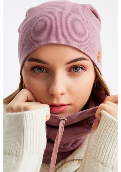 Gül Kurusu Kadın Pamuklu Kaşkorse Terletmez Ultra Hafif ve Yumuşak Bere Boyunluk Takım