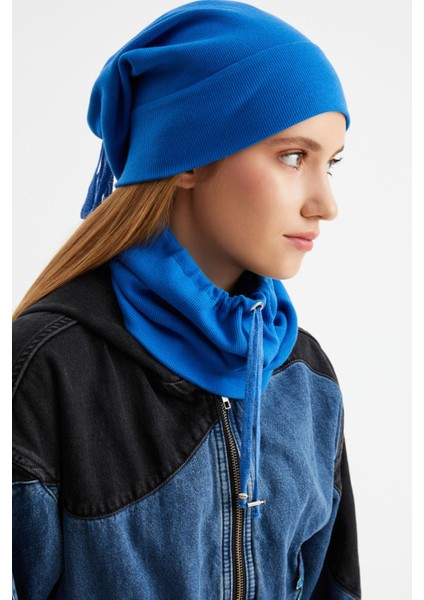 Mavi 3'ü Bir Arada Balıkçı Style Bere +İpli Bere + Boyunluk Hafif Pamuklu Kışlık Set indirimleri