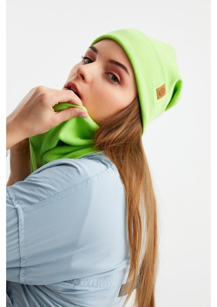 Fıstık Yeşili Kadın Balıkçı Style Pamuklu Kaşkorse Terletmez Ultra Hafif Yumuşak Bere Boyunluk Takım modelleri