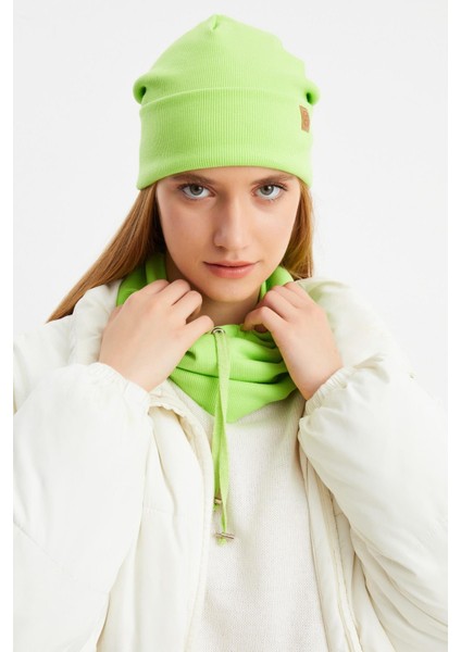 Fıstık Yeşili Kadın Balıkçı Style Pamuklu Kaşkorse Terletmez Ultra Hafif Yumuşak Bere Boyunluk Takım fırsatları