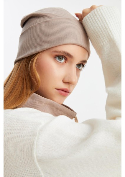 Sütlü Kahve Kadın Balıkçı Style Pamuklu Kaşkorse Terletmez Ultra Hafif Yumuşak Bere Boyunluk Takım indirimleri