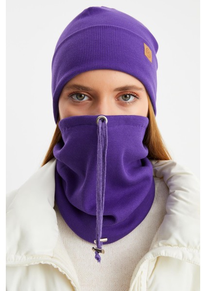 Mor 3'ü Bir Arada Balıkçı Style Bere +İpli Bere + Boyunluk Hafif Pamuklu Kışlık Set indirimleri