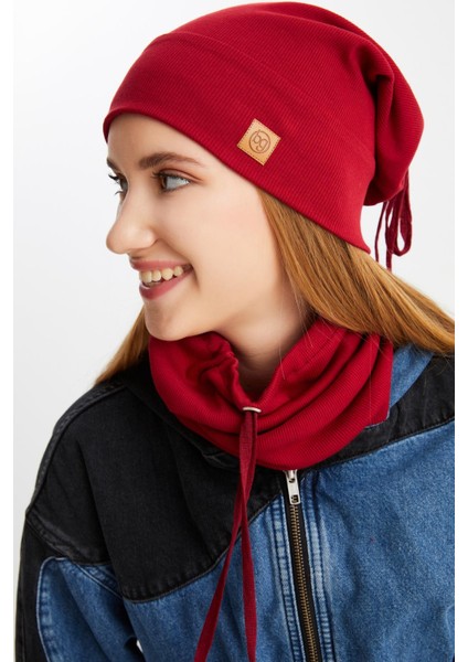 Bordo 3'ü Bir Arada Balıkçı Style Bere +İpli Bere + Boyunluk Hafif Pamuklu Kışlık Set modelleri