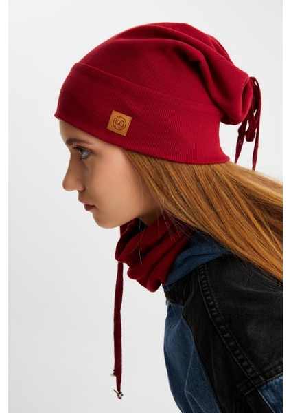 Bordo 3'ü Bir Arada Balıkçı Style Bere +İpli Bere + Boyunluk Hafif Pamuklu Kışlık Set indirimleri