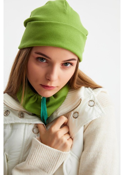 Yeşil 3'ü Bir Arada Balıkçı Style Bere +İpli Bere + Boyunluk Hafif Pamuklu Kışlık Set fiyatları