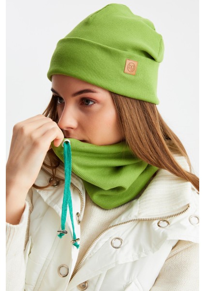 Yeşil 3'ü Bir Arada Balıkçı Style Bere +İpli Bere + Boyunluk Hafif Pamuklu Kışlık Set fırsatları